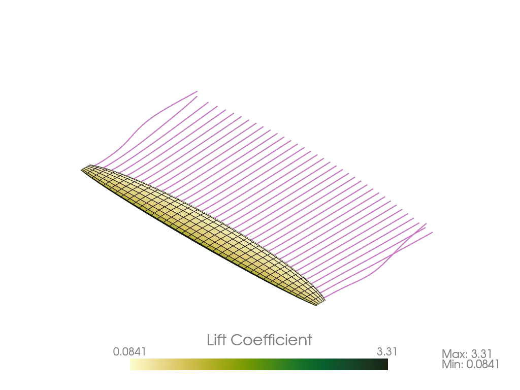 Rendered geometry of the elliptical, non-trapezoidal steady ring VLM example wing.